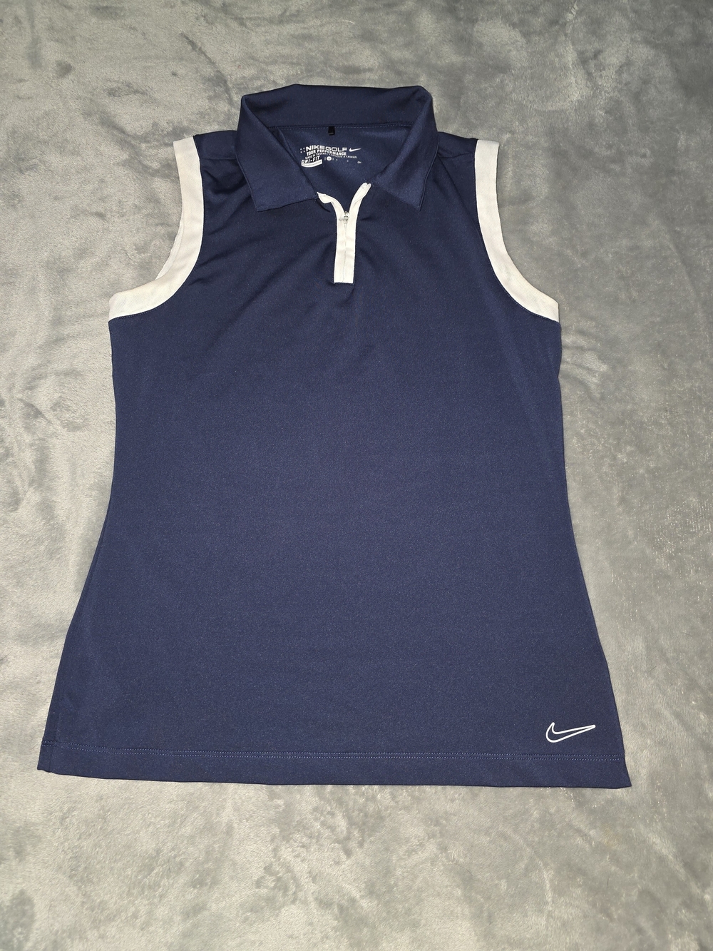 Nike Women’s Navy Sleeveless Golf Polo Tank with White Trim